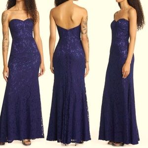 Lulu’s Strapless Lace Gown-Navy blue NWOT